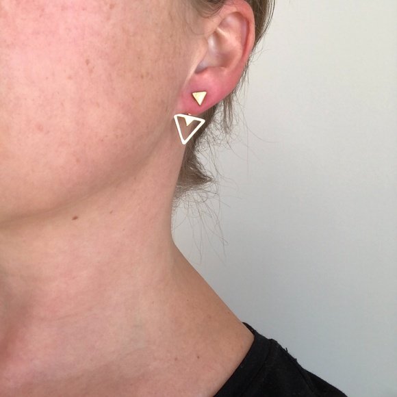 Geometric Gold Ear Jackets - Picture 6 of 6